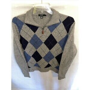 J Crew Argyle Sweater Men’s Size XL Gray 100% Lambs Wool Long Sleeve Zip Collar